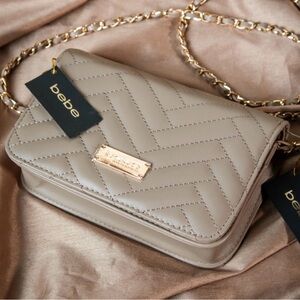 Bebe Beige Chevron Crossbody Bag
